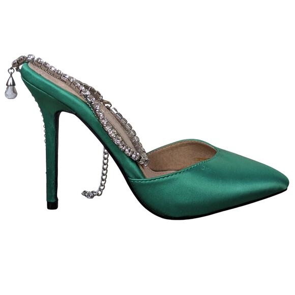Azalea Wang Ashley Stiletto Heels 6 Green Rhinestone Ankle Strap Pointed Toe - Picture 3 of 10